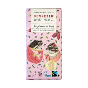 Bennetto Organic Raspberries in Dark Chocolate 80g