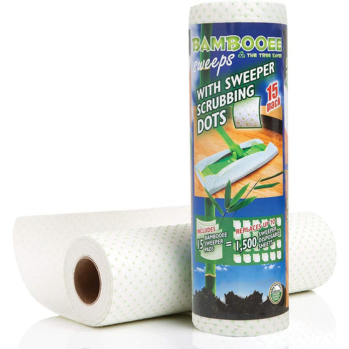 Bambooee Reusable Bamboo Sweeps Roll with Scrubbing Dots 15 Single Sheets