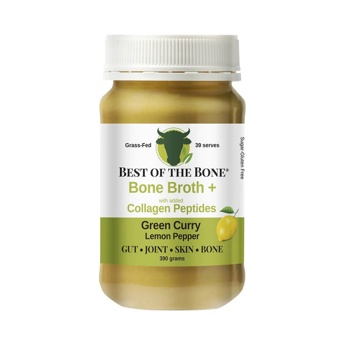 Best of the Bone Bone Broth Beef Concentrate + Collagen Peptides Green Curry Lemon Pepper 390g