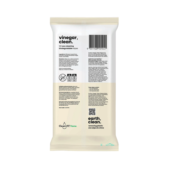 Cleanlife Vinegar Clean Floor Plastic Free Wipes 40pk