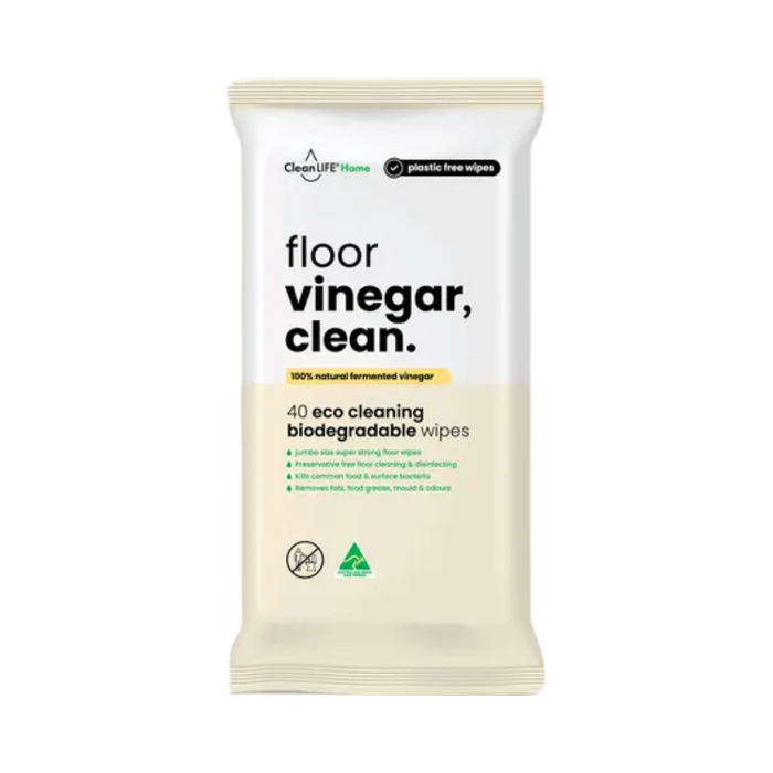 Cleanlife Vinegar Clean Floor Plastic Free Wipes 40pk