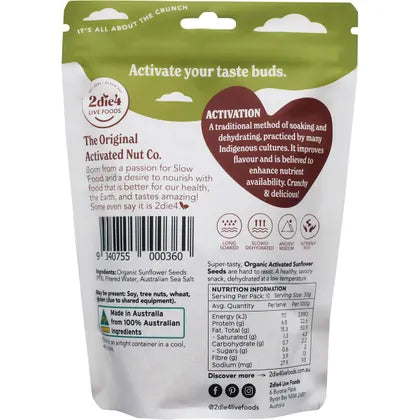 2die4 Live Foods Activated Organic Sunflower Seeds 300g
