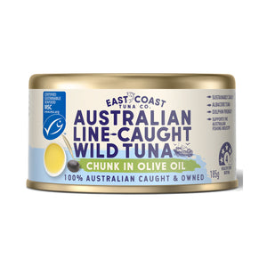 East Coast Tuna Co Australian Line-Caught Wild Tuna Chunks in Olive Oil 185g