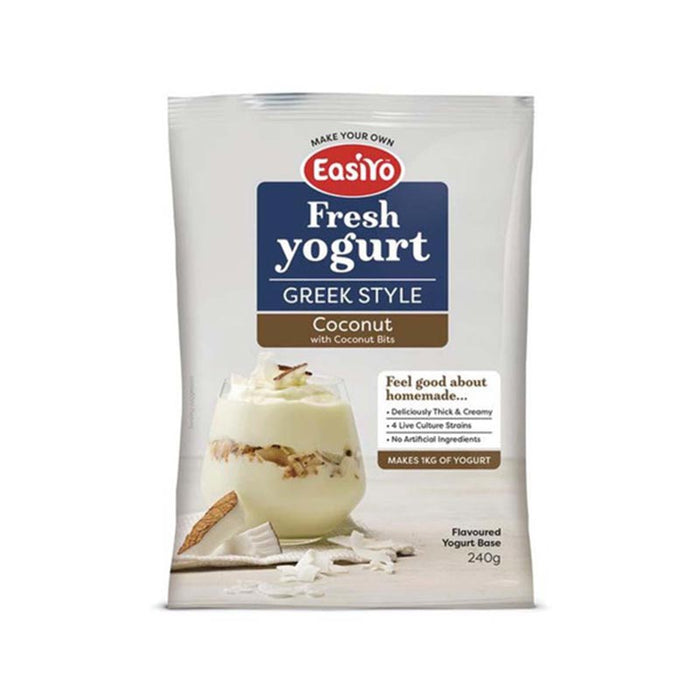 EasiYo Greek-Style Coconut Yogurt Base With Coconut Bits 240g Carton of 8