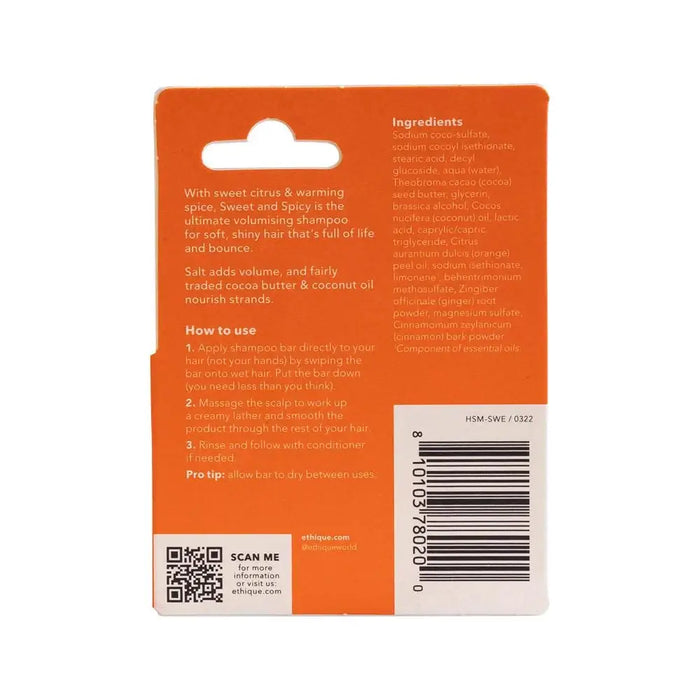 Ethique Bar Shampoo Volumising Solid Sweet & Spicy (Adds Oomph To Fine Hair) 15g