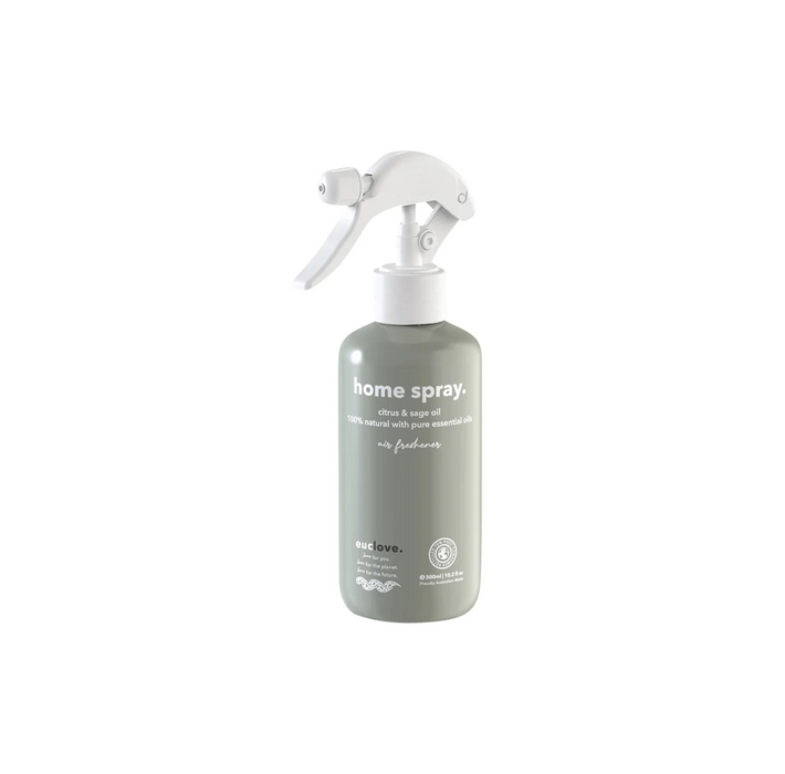 Euclove Home Spray Citrus & Sage 300ml bottle, made with pure essential oils for a refreshing aroma.