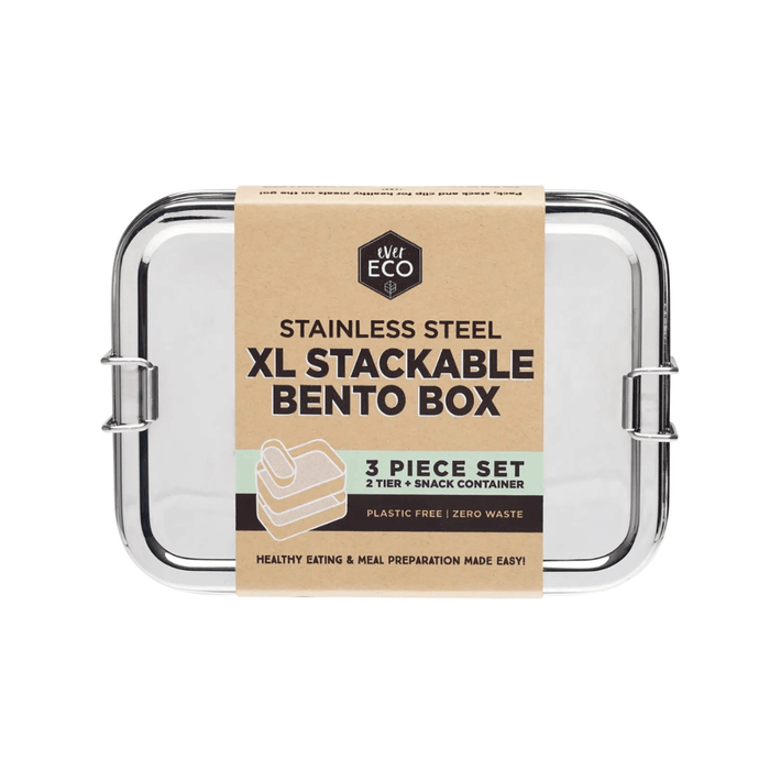 Ever Eco Stainless Steel XL Stackable Bento Box 2 Tier + Mini Snack Container 1900ml