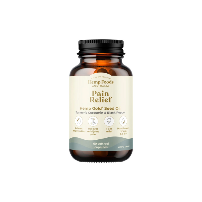 Hemp Foods Australia Pain Relief Hemp Gold Seed Oil Capsules with Turmeric & Black Pepper 60 Capsules
