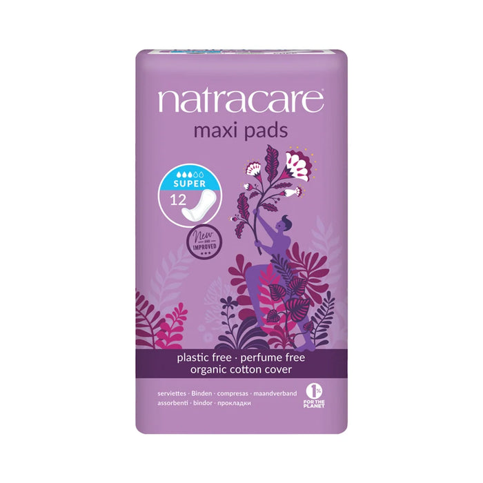Natracare Maxi Pads Super with Organic Cotton Cover 12 Pack