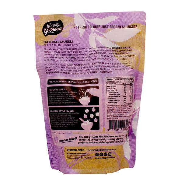 Honest to Goodness Sulphur Free Fruit & Nut Natural Muesli 500g