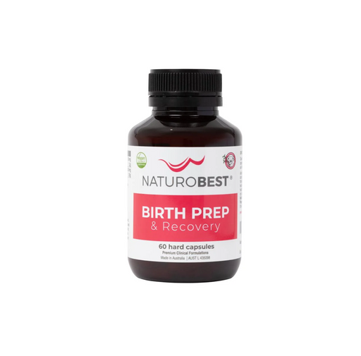 NaturoBest Birth Prep & Recovery 60 Capsules bottle, designed to support women before and after childbirth.