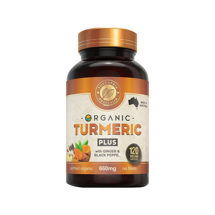 Therapeia Australia Organic Turmeric Capsules With Black Pepper PLUS 120 Caps