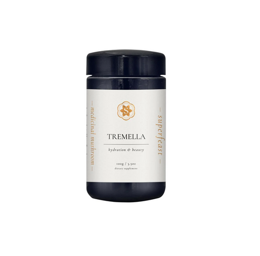 Superfeast Tremella 100g jar, a premium dried mushroom for hydration and beauty in culinary creations.