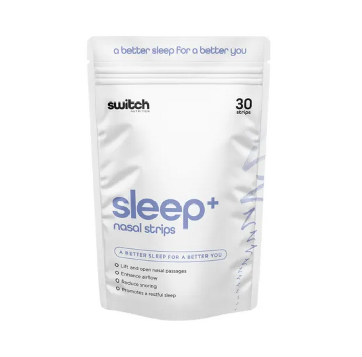 Switch Nutrition Sleep+ Nasal Strips 30 Pack for better sleep, enhancing airflow and reducing nasal congestion.