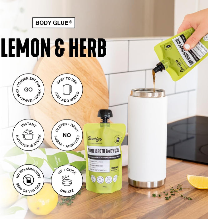 Gevity Rx Bone Broth Body Glue Lemon Go 200g Pouch