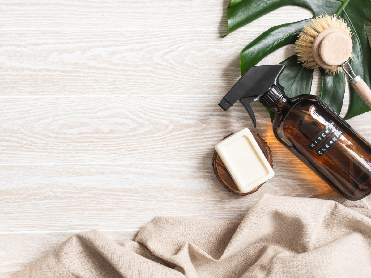 Eco-friendly kitchen with plant-based cleaning products