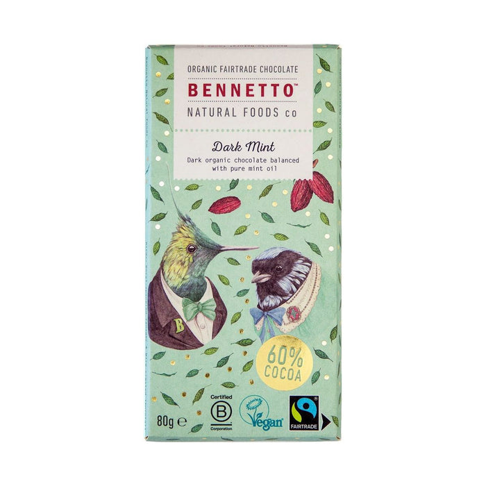 Bennetto Organic Dark Mint Chocolate 80g — 1 bar
