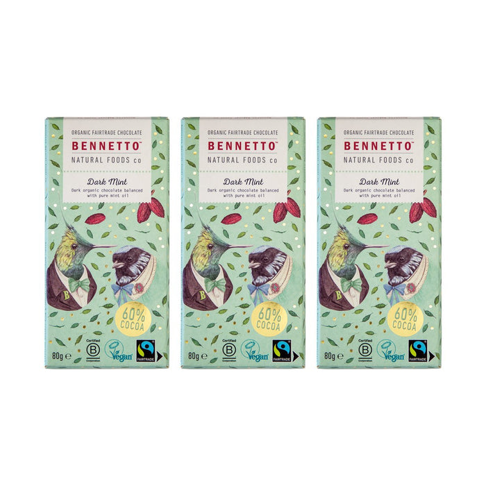 Bennetto Organic Dark Mint Chocolate 80g — 3 matching bars