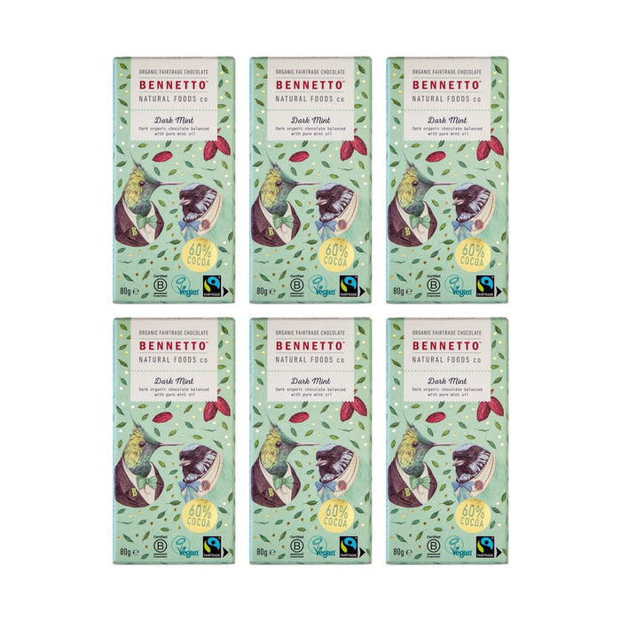 Bennetto Organic Dark Mint Chocolate 80g — 6 matching bars