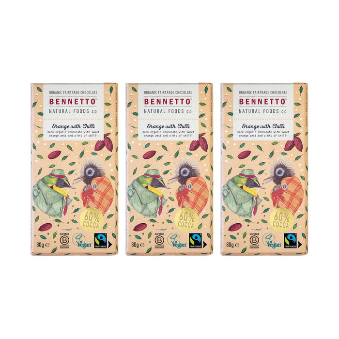 Bennetto Organic Orange with Chilli Chocolate 80g — 3 matching bars