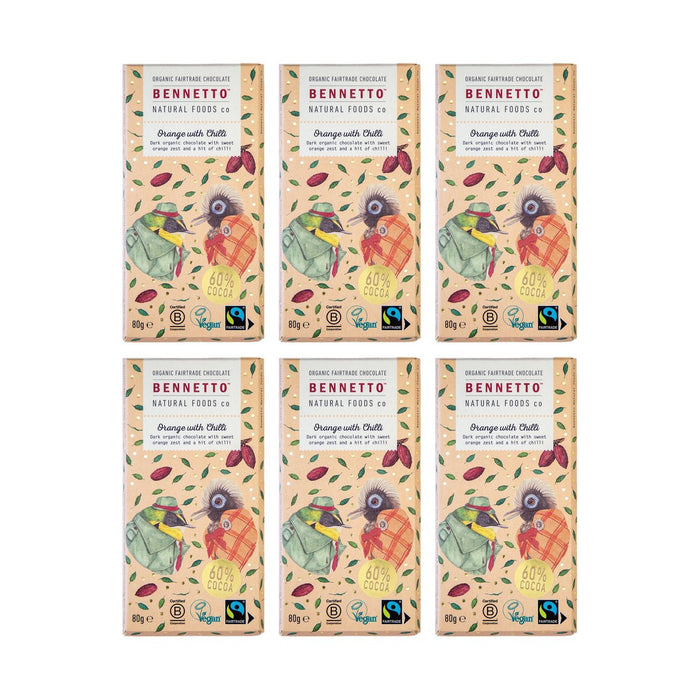 Bennetto Organic Orange with Chilli Chocolate 80g — 6 matching bars