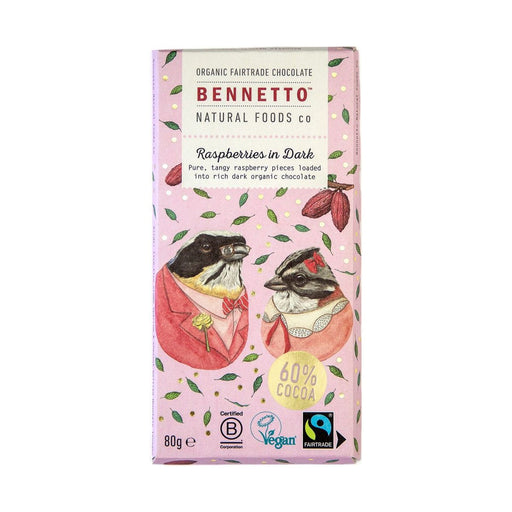 Bennetto Organic Raspberries in Dark Chocolate 80g — 1 bar