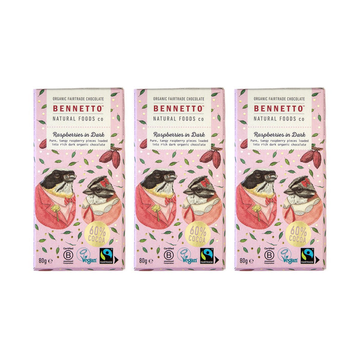 Bennetto Organic Raspberries in Dark Chocolate 80g — 3 matching bars