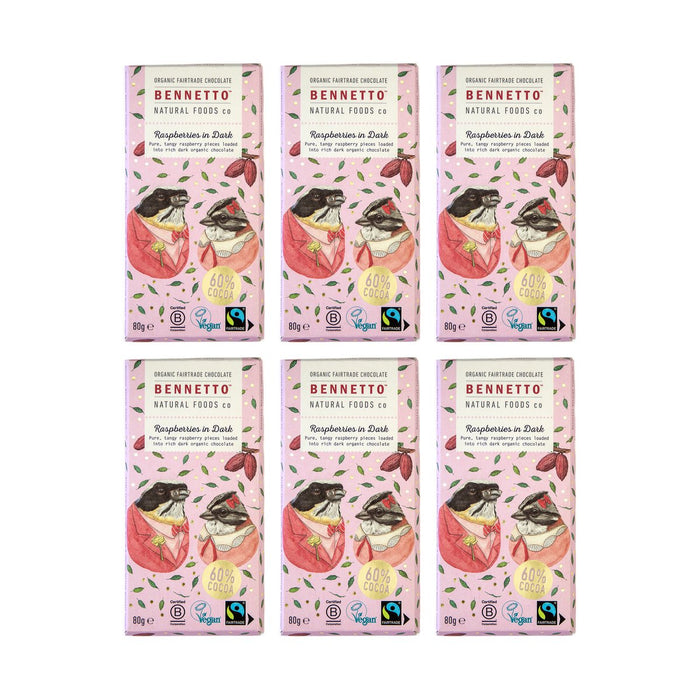 Bennetto Organic Raspberries in Dark Chocolate 80g — 6 matching bars