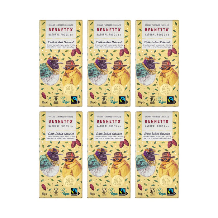 Bennetto Organic Dark Salted Caramel Chocolate 80g — 6 matching bars