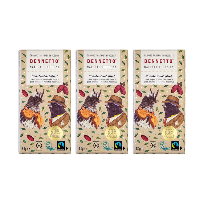 Bennetto Organic Toasted Hazelnut Chocolate 80g — 3 matching bars