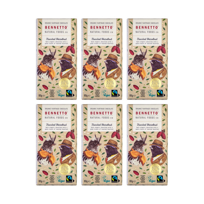 Bennetto Organic Toasted Hazelnut Chocolate 80g — 6 matching bars