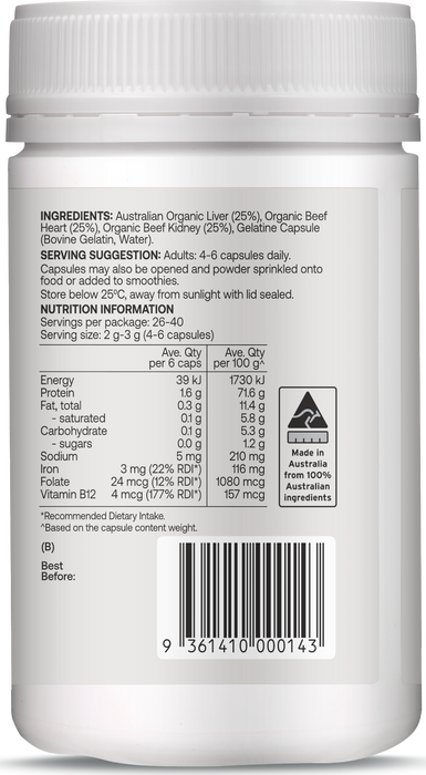 Best of the Bone Organic Beef Organ Complex 160 Capsules gallery image 5