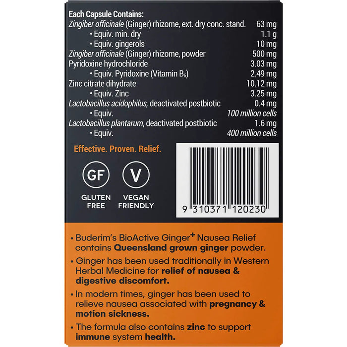 Buderim BioActive Ginger+ Nausea Relief 7 Capsules