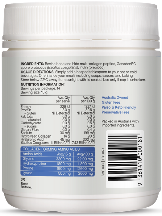 Best of the Bone Healing Multi Collagen Protein Powder Gut Immunity Blend With Probiotic Spores Unflavoured 210g gallery image 5