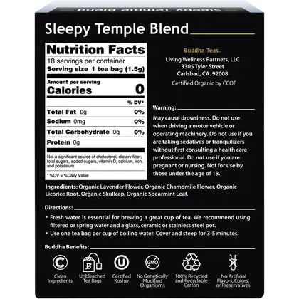 Buddha Teas Organic Herbal Sleepy Temple Blend Tea 18 Pack