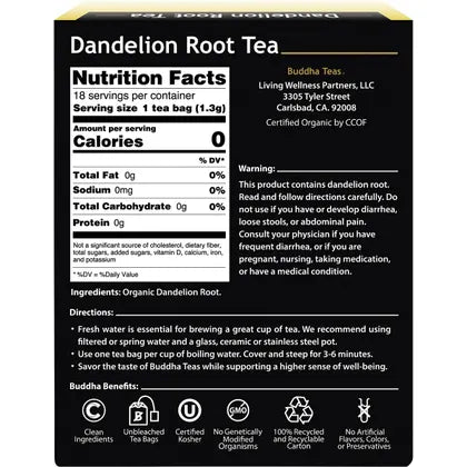 Buddha Teas Organic Dandelion Root Tea Bags 18 Pack