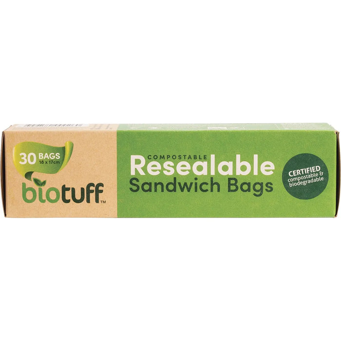 Biotuff Resealable Sandwich Bags 18x17cm 30 Pack