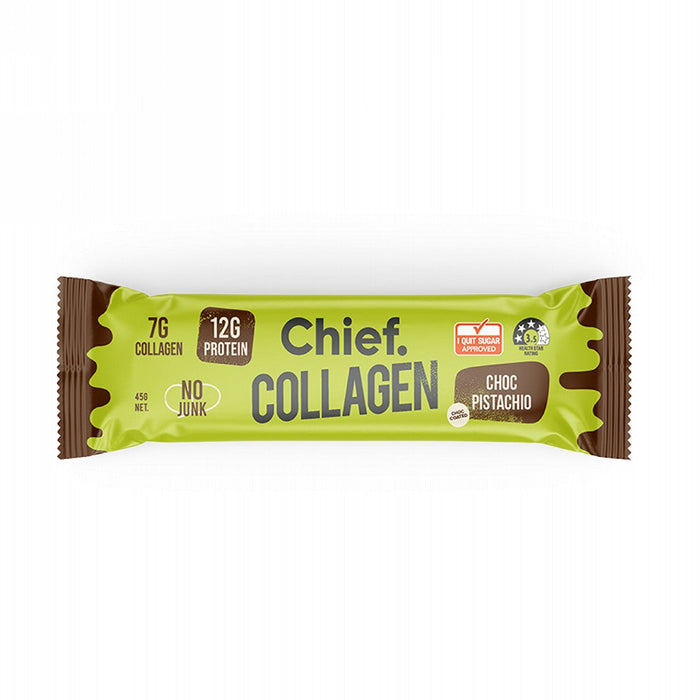 Chief Choc Pistachio 45g bar packaging; supplied as a box of 12 bars