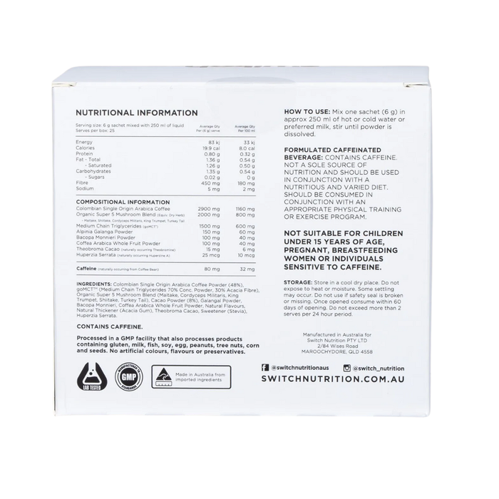 Switch Nutrition Coffee Mental Focus Elixir Cafe Mocha 25 Pack