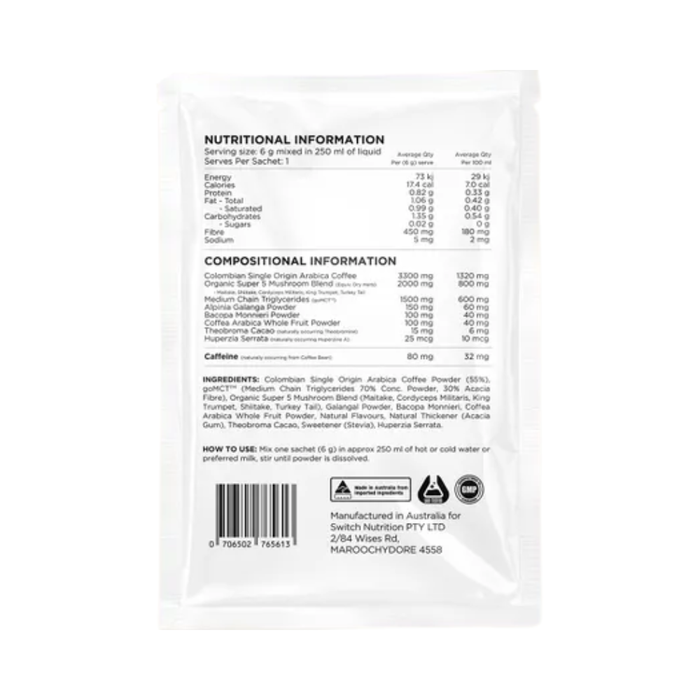 Switch Nutrition Coffee Mental Focus Elixir Espresso Sweetened 25 Pack