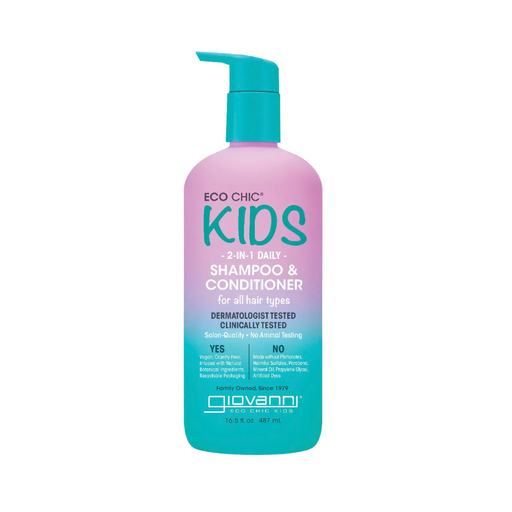 Giovanni Eco Chic Kids 2-in-1 Daily Shampoo & Conditioner 487ml, gentle hair care for kids, easy detangling, and moisturizing formula.