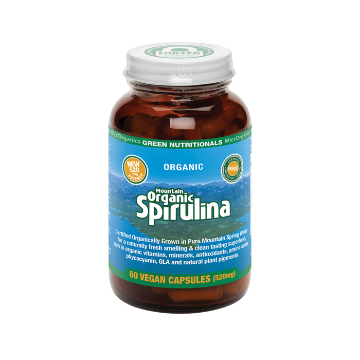 Green Nutritionals Mountain Organic Spirulina 520mg 60 Capsules