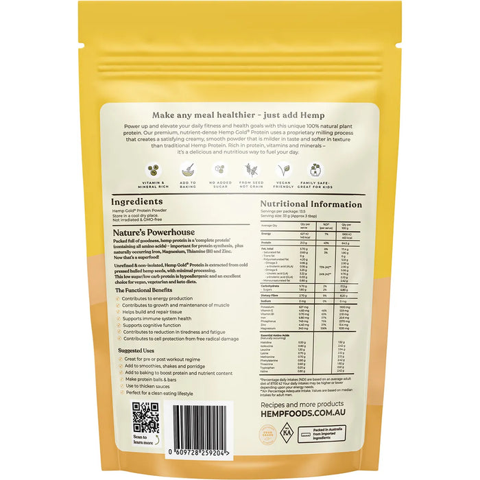 Hemp Foods Australia Organic Hemp Gold Protein 450g