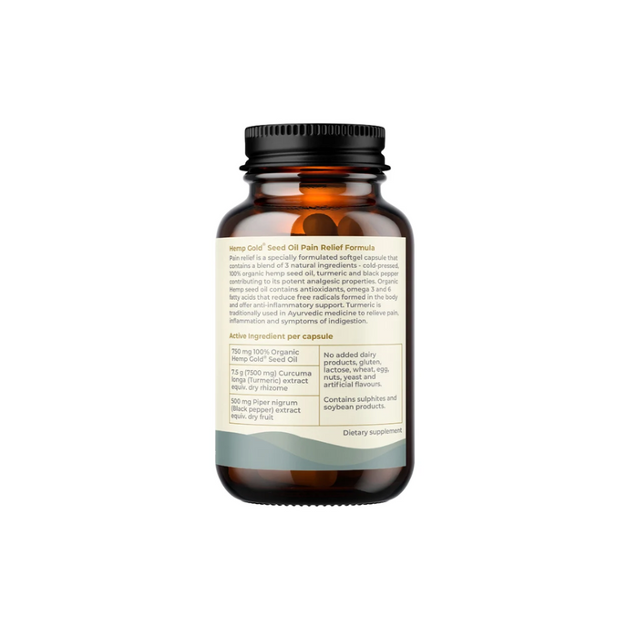 Hemp Foods Australia Pain Relief Hemp Gold Seed Oil Capsules with Turmeric & Black Pepper 60 Capsules