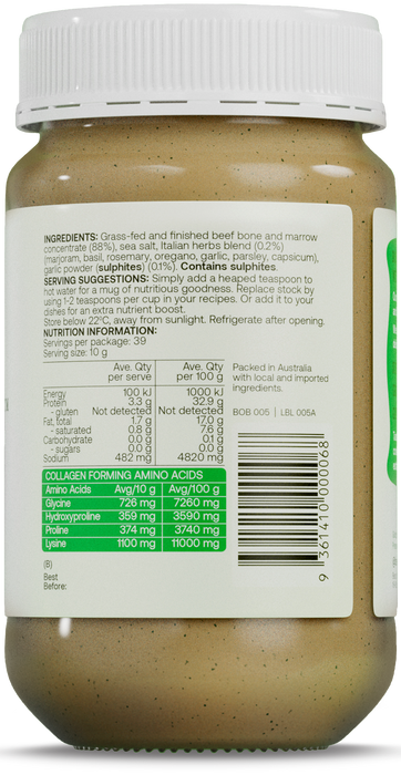 Best of the Bone Bone Broth Beef Concentrate Organic Italian Herbs Garlic 390g gallery image 3