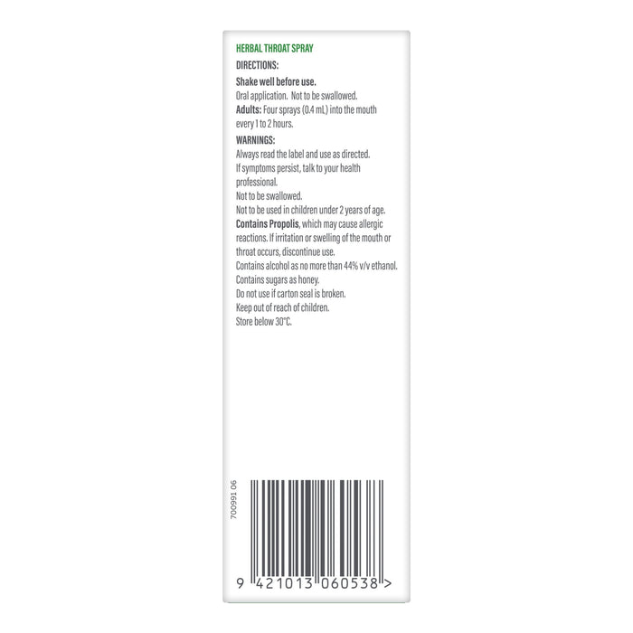 Kiwiherb Herbal Throat Spray back panel