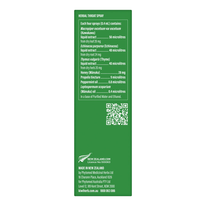 Kiwiherb Herbal Throat Spray side panel