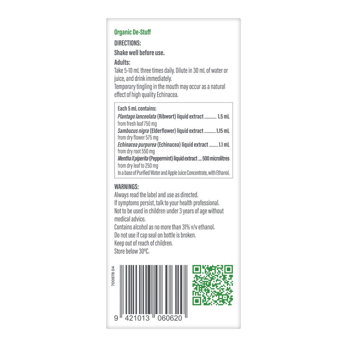 Kiwiherb Organic De-Stuff back panel