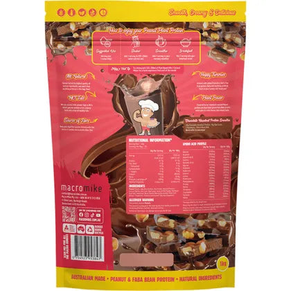 Back of Macro Mike Peanut Plant Protein Chocolate Hazelnut packaging with label and nutrition information