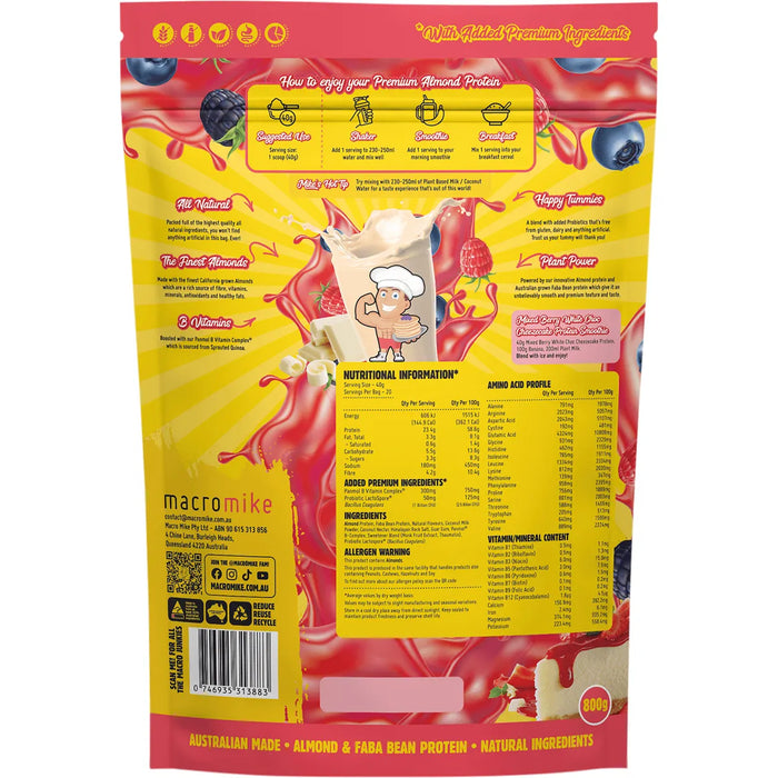 Macro Mike Premium Almond Protein Berry White Choc Cheezecake 800g